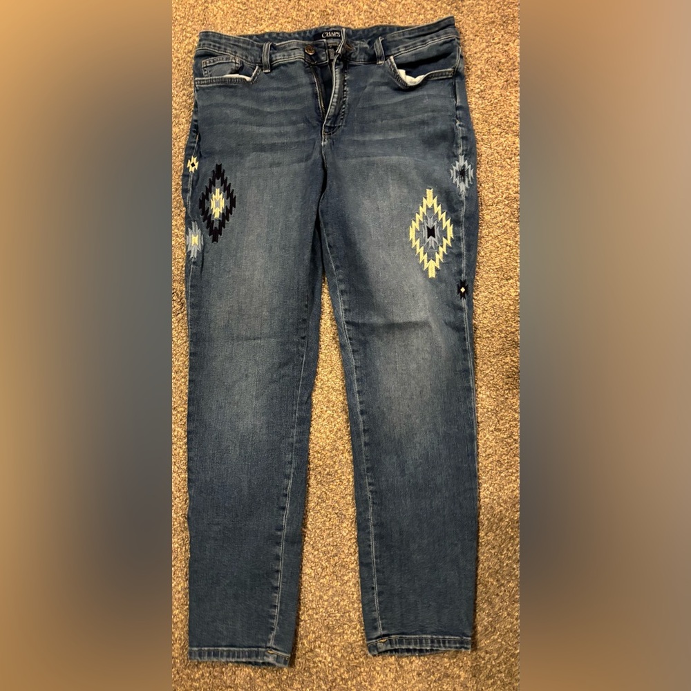 Ladies Chaps Jeans, size 12.  Jeans have an Aztec design on front seams.